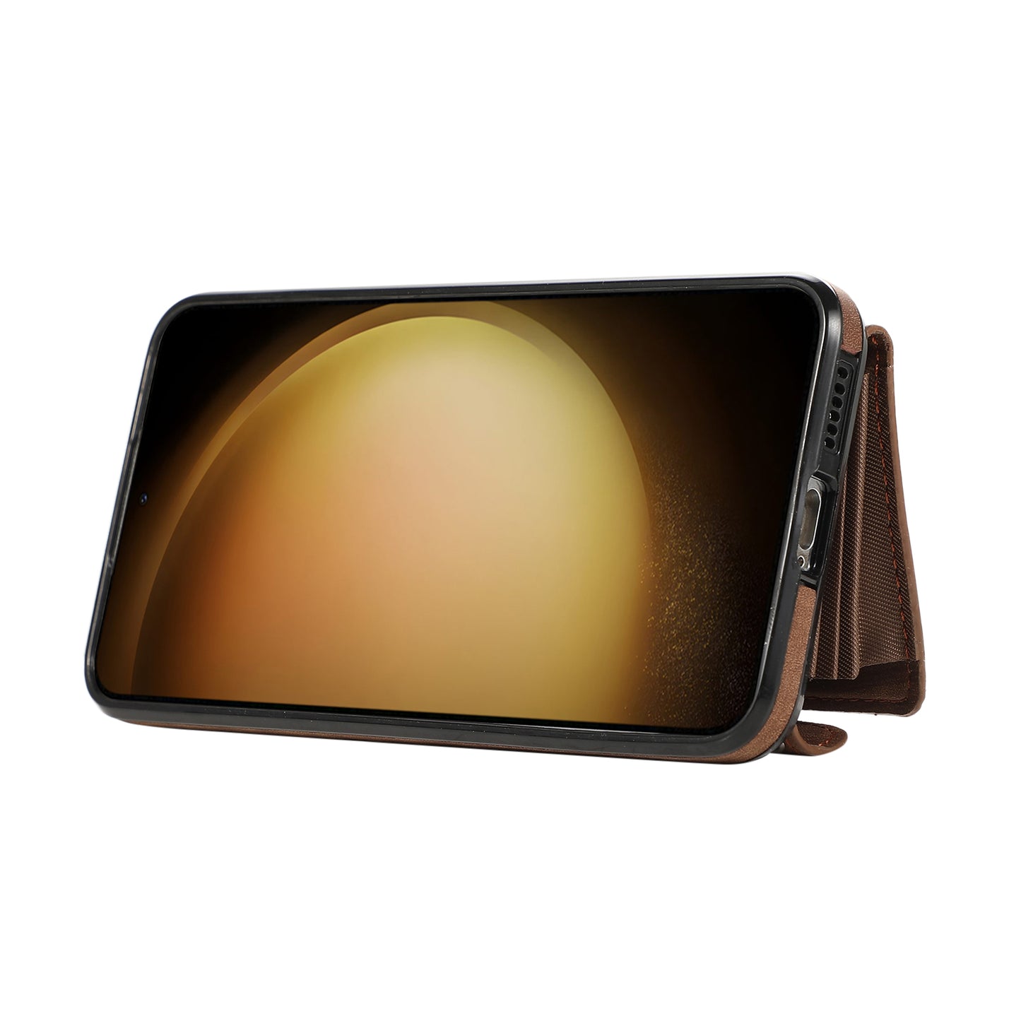 For Samsung Galaxy S24+ Cell Phone Case Card Bag PU Leather+TPU Cover with 2 Straps - Brown