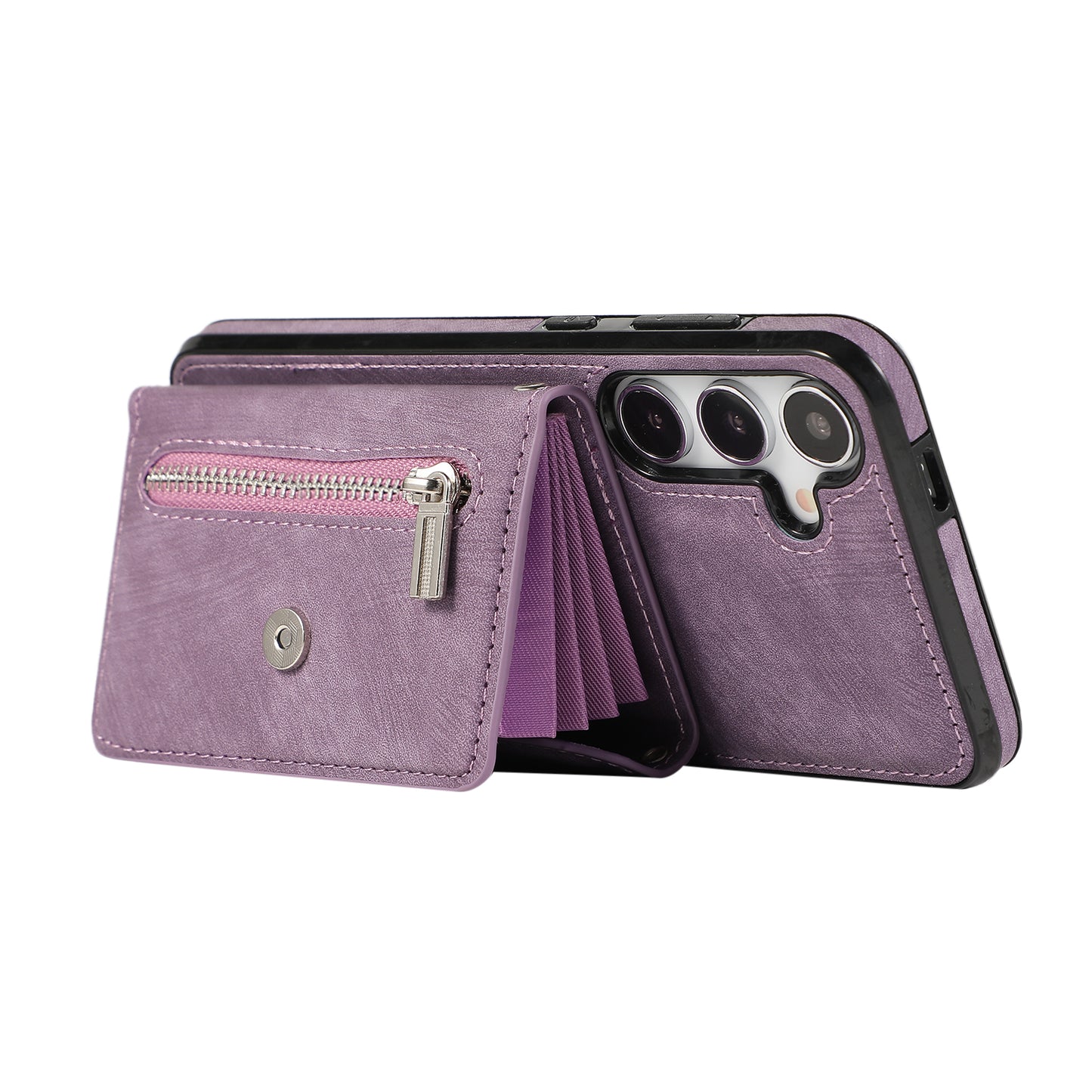For Samsung Galaxy S24 Cell Phone Case with 2 Straps PU Leather+TPU Card Bag Cover - Purple