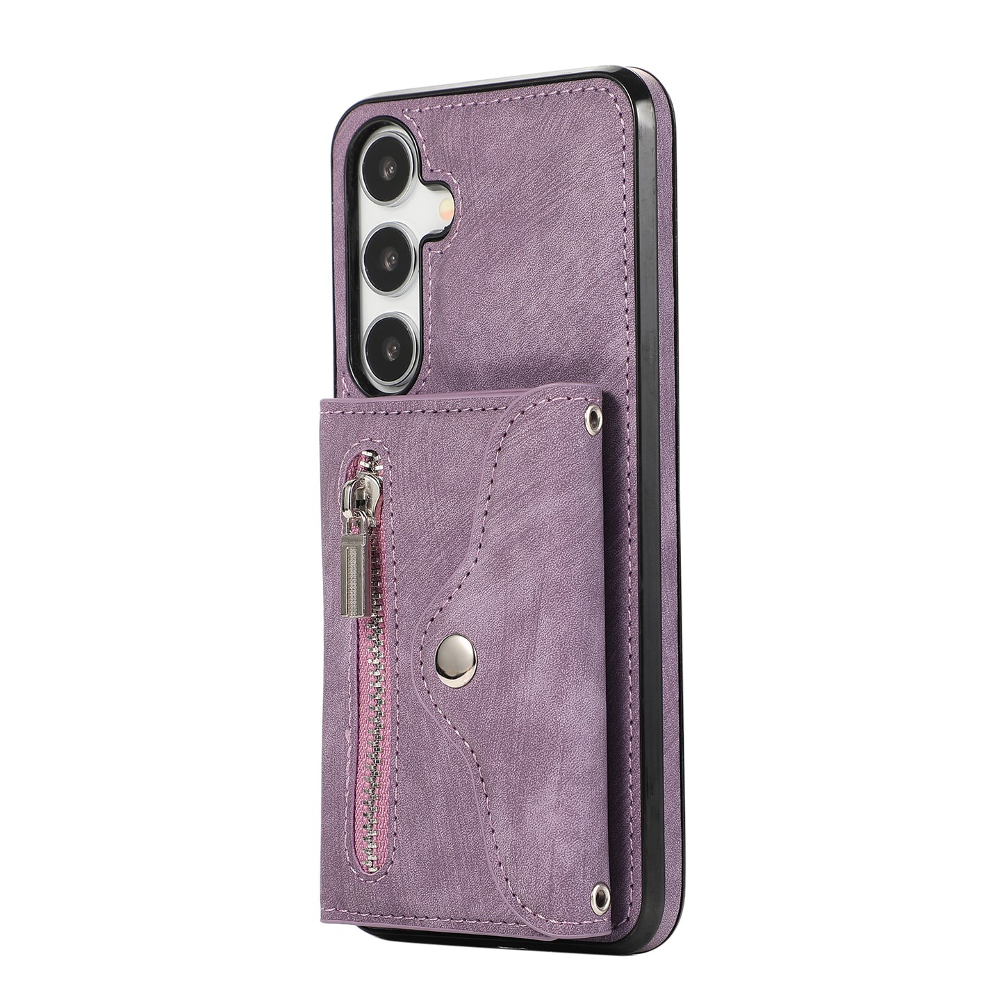 For Samsung Galaxy S24 Cell Phone Case with 2 Straps PU Leather+TPU Card Bag Cover - Purple