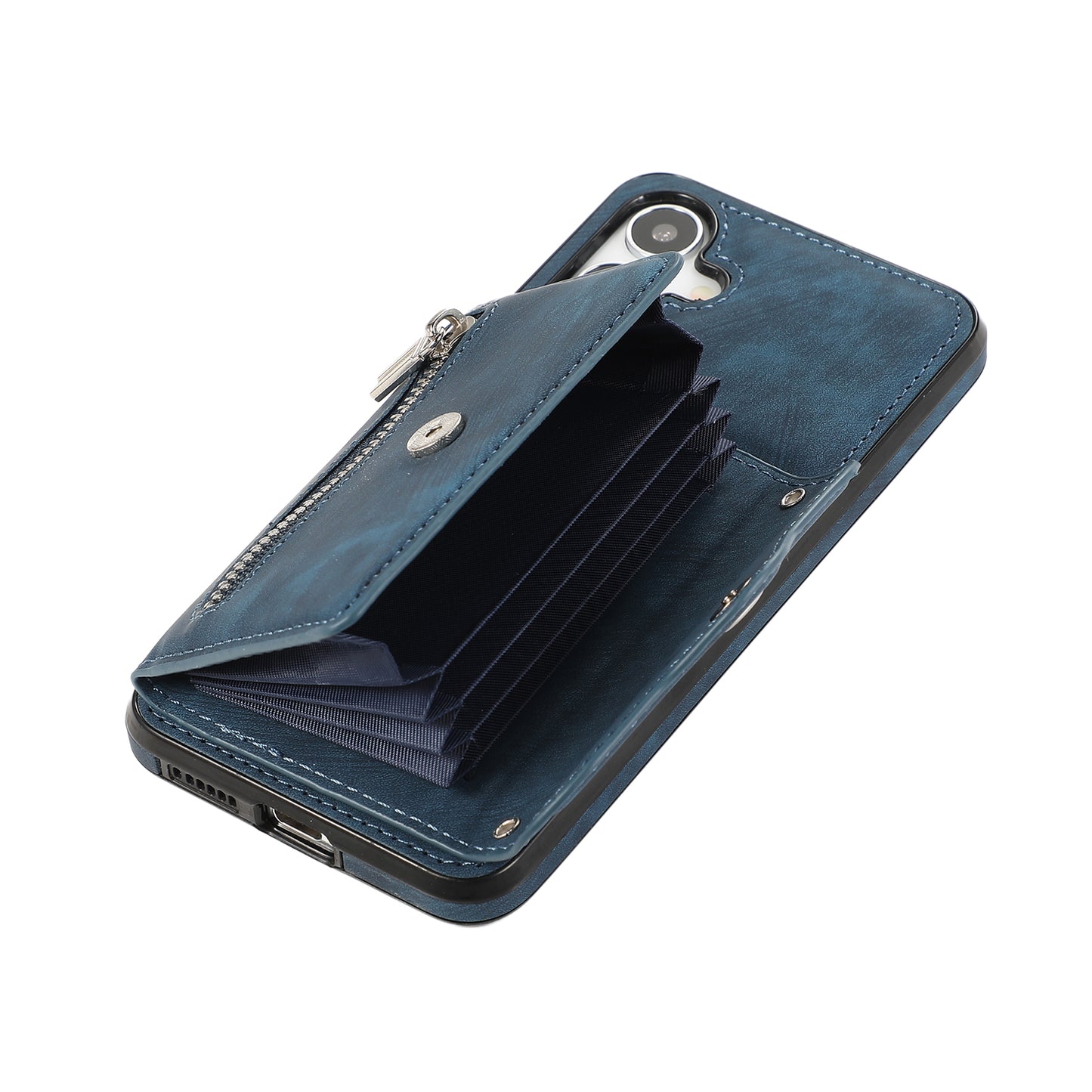 For Samsung Galaxy S24 Cell Phone Case with 2 Straps PU Leather+TPU Card Bag Cover - Blue