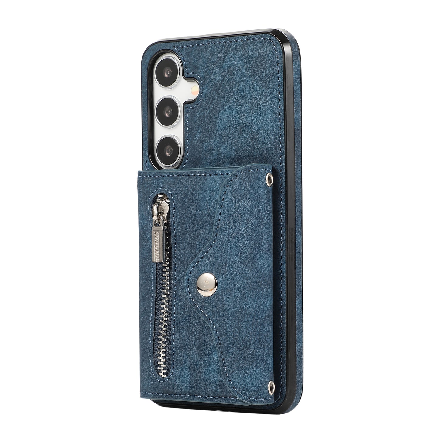 For Samsung Galaxy S24 Cell Phone Case with 2 Straps PU Leather+TPU Card Bag Cover - Blue