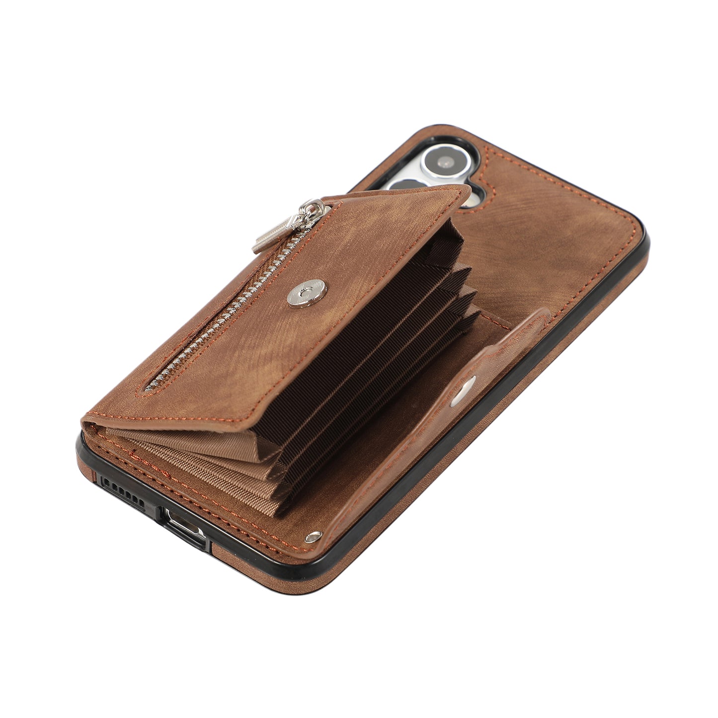 For Samsung Galaxy S24 Cell Phone Case with 2 Straps PU Leather+TPU Card Bag Cover - Brown