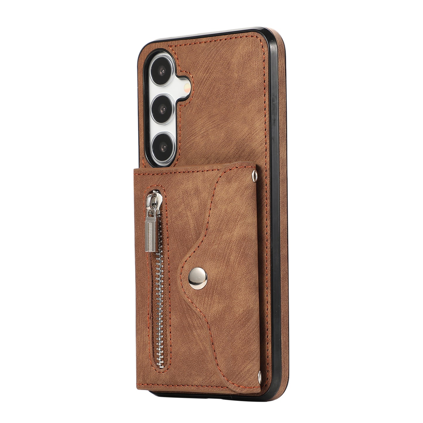 For Samsung Galaxy S24 Cell Phone Case with 2 Straps PU Leather+TPU Card Bag Cover - Brown