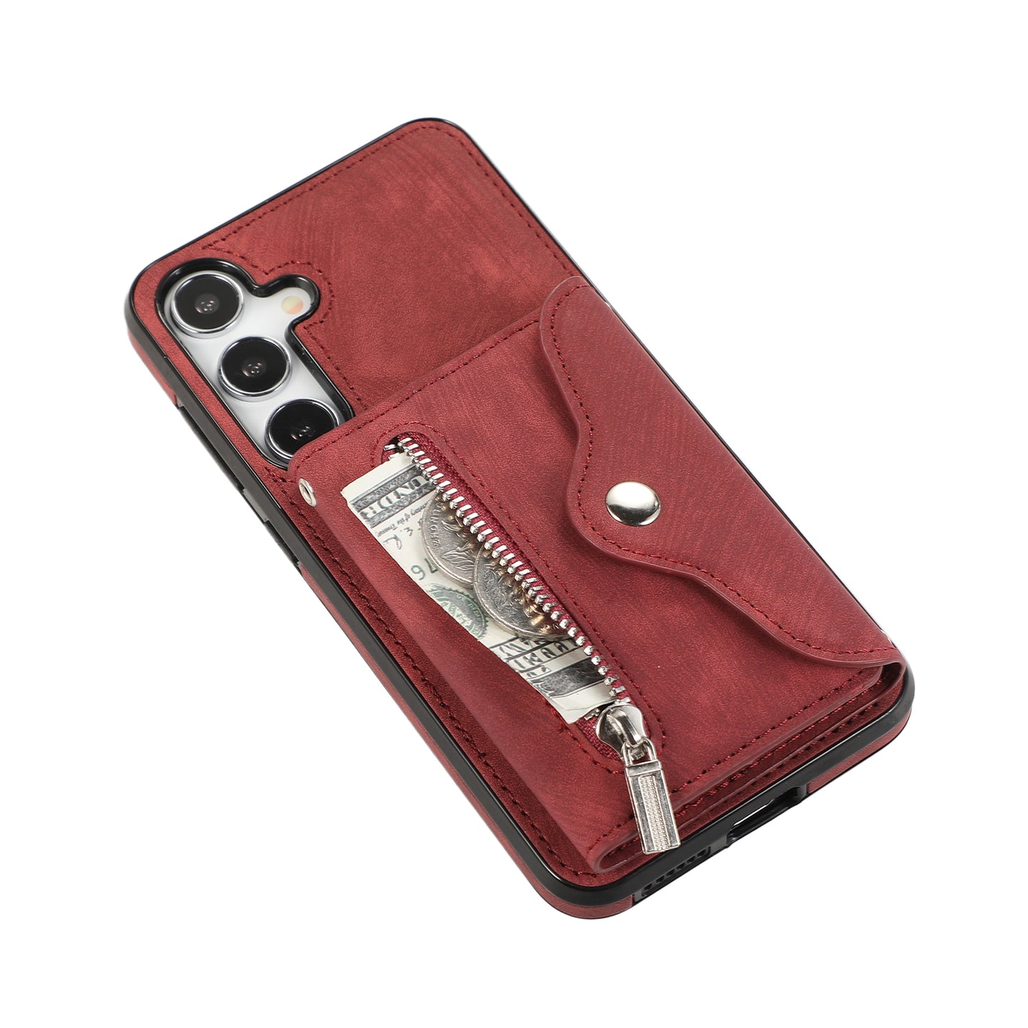 For Samsung Galaxy S24 Cell Phone Case with 2 Straps PU Leather+TPU Card Bag Cover - Red