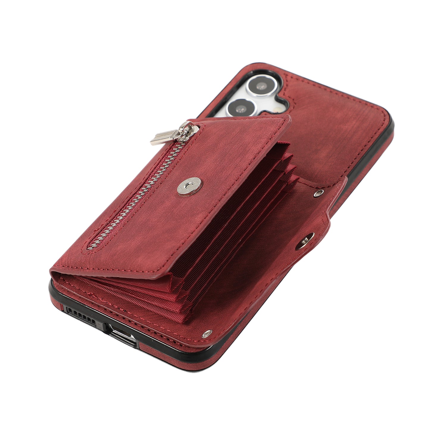 For Samsung Galaxy S24 Cell Phone Case with 2 Straps PU Leather+TPU Card Bag Cover - Red