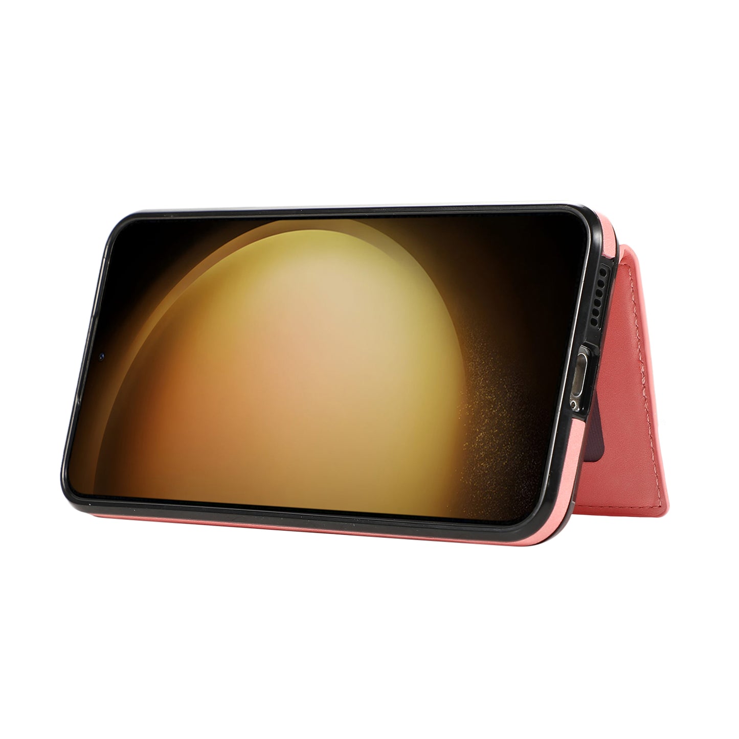 Grid Imprinted Case for Samsung Galaxy S24 Shell Leather Phone Wallet Cover with Shoulder Strap - Rose Gold