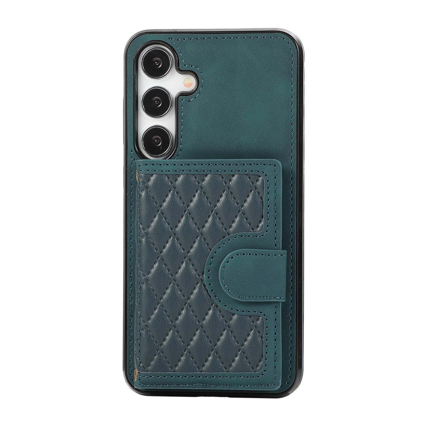 For Samsung Galaxy S24+ Case Grid Imprinted Kickstand Phone Cover with Shoulder Strap - Green