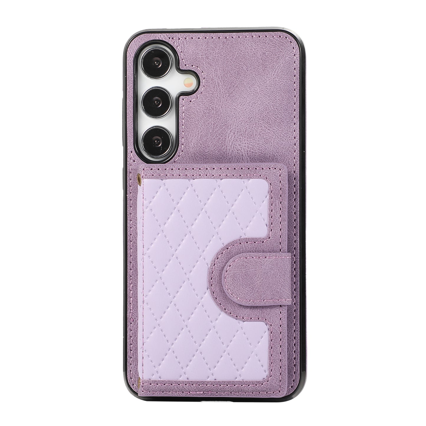 For Samsung Galaxy S24+ Case Grid Imprinted Kickstand Phone Cover with Shoulder Strap - Purple