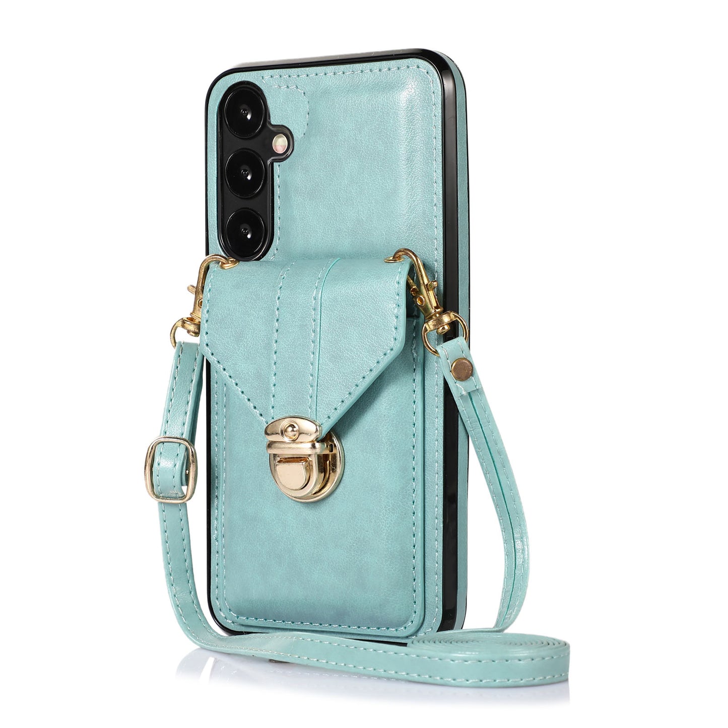 For Samsung Galaxy S24+ Cell Phone Case Metal Buckle Card Holder Leather+TPU Cover - Green