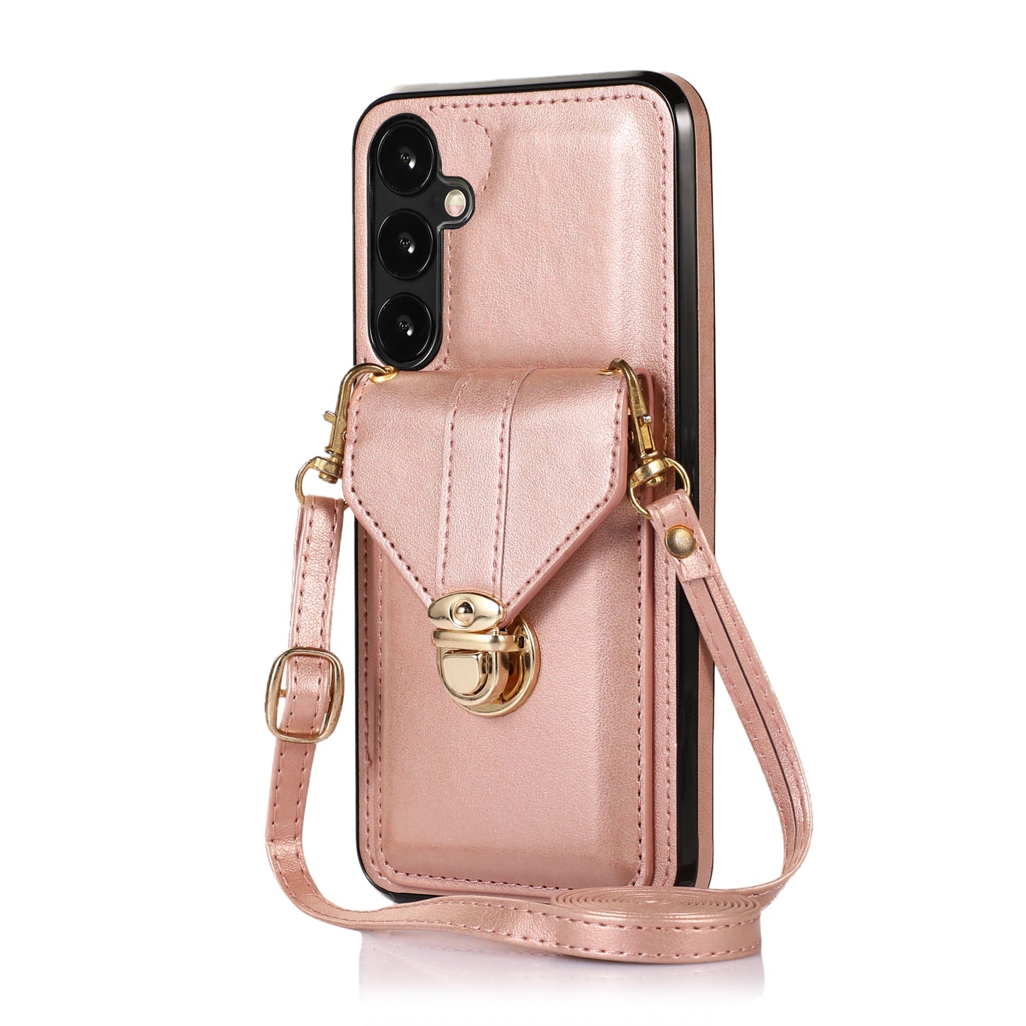 For Samsung Galaxy S24 Cell Phone Case Card Holder Leather+TPU Shockproof Cover - Rose Gold