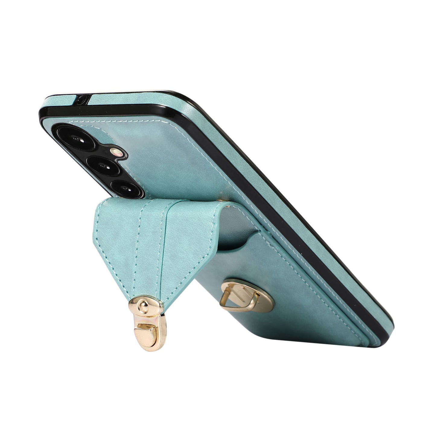 For Samsung Galaxy S24 Cell Phone Case Card Holder Leather+TPU Shockproof Cover - Green