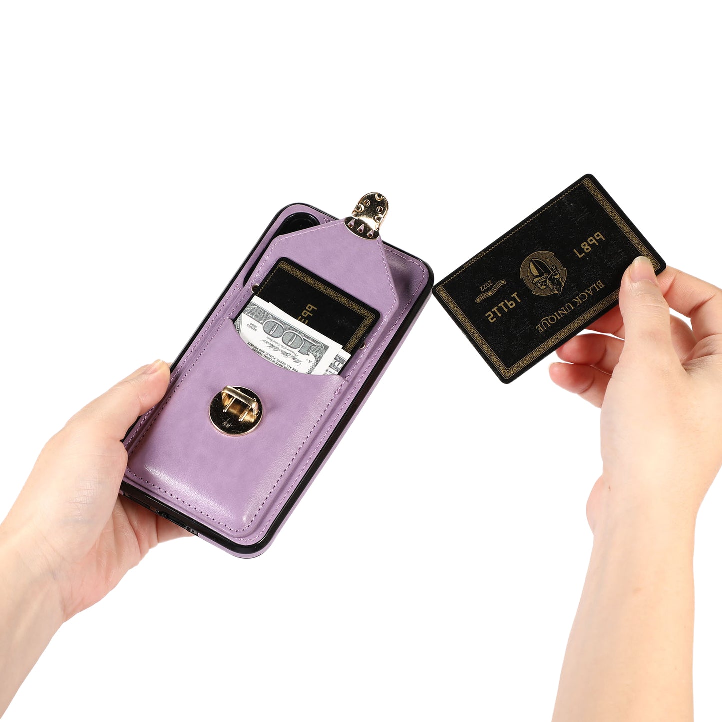 For Samsung Galaxy S24 Cell Phone Case Card Holder Leather+TPU Shockproof Cover - Purple