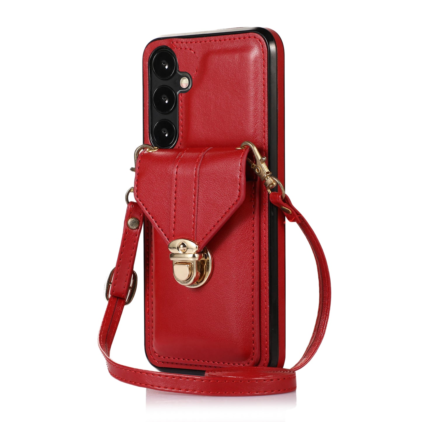 For Samsung Galaxy S24 Cell Phone Case Card Holder Leather+TPU Shockproof Cover - Red