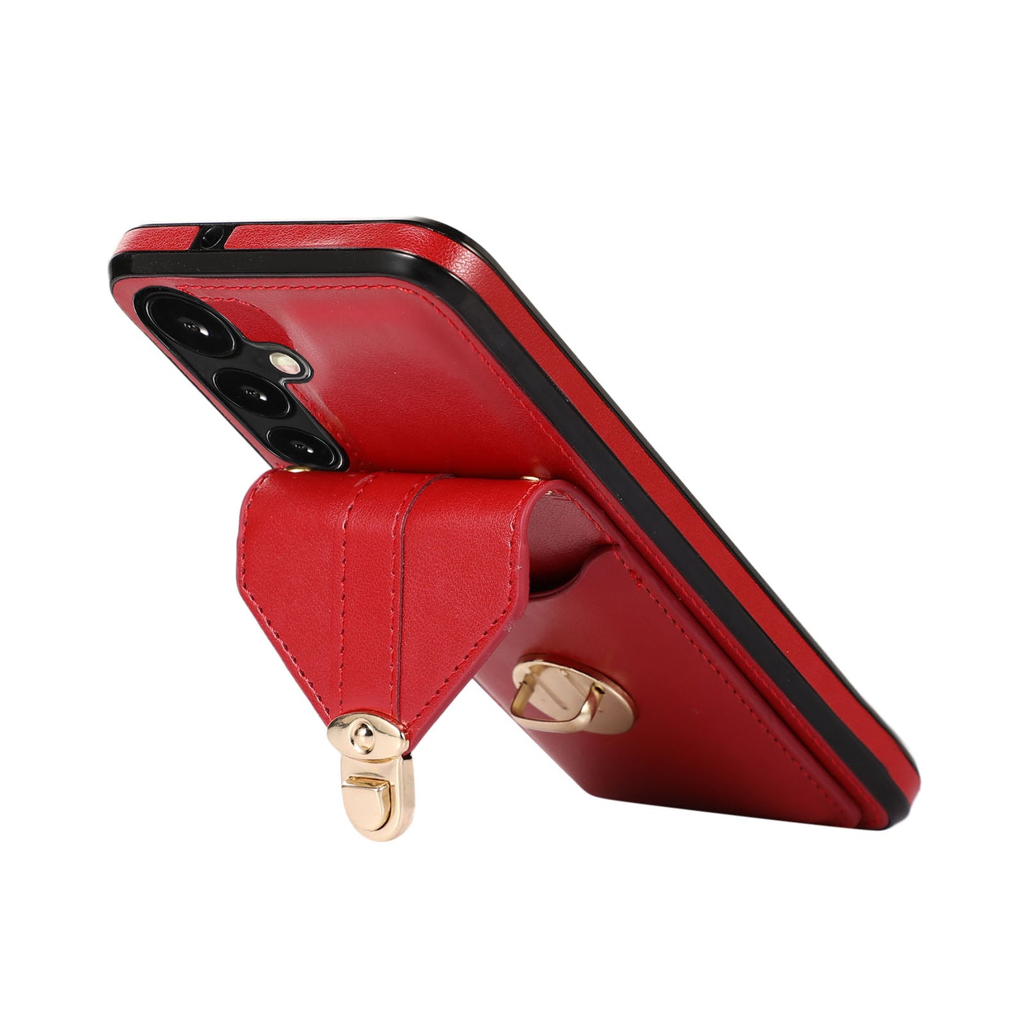 For Samsung Galaxy S24 Cell Phone Case Card Holder Leather+TPU Shockproof Cover - Red