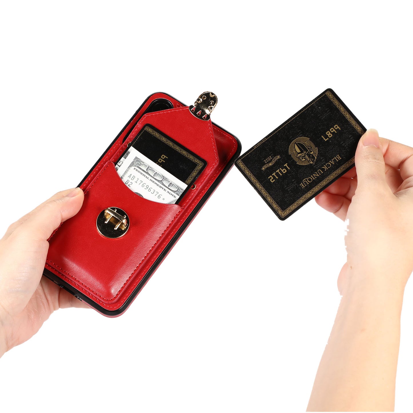 For Samsung Galaxy S24 Cell Phone Case Card Holder Leather+TPU Shockproof Cover - Red