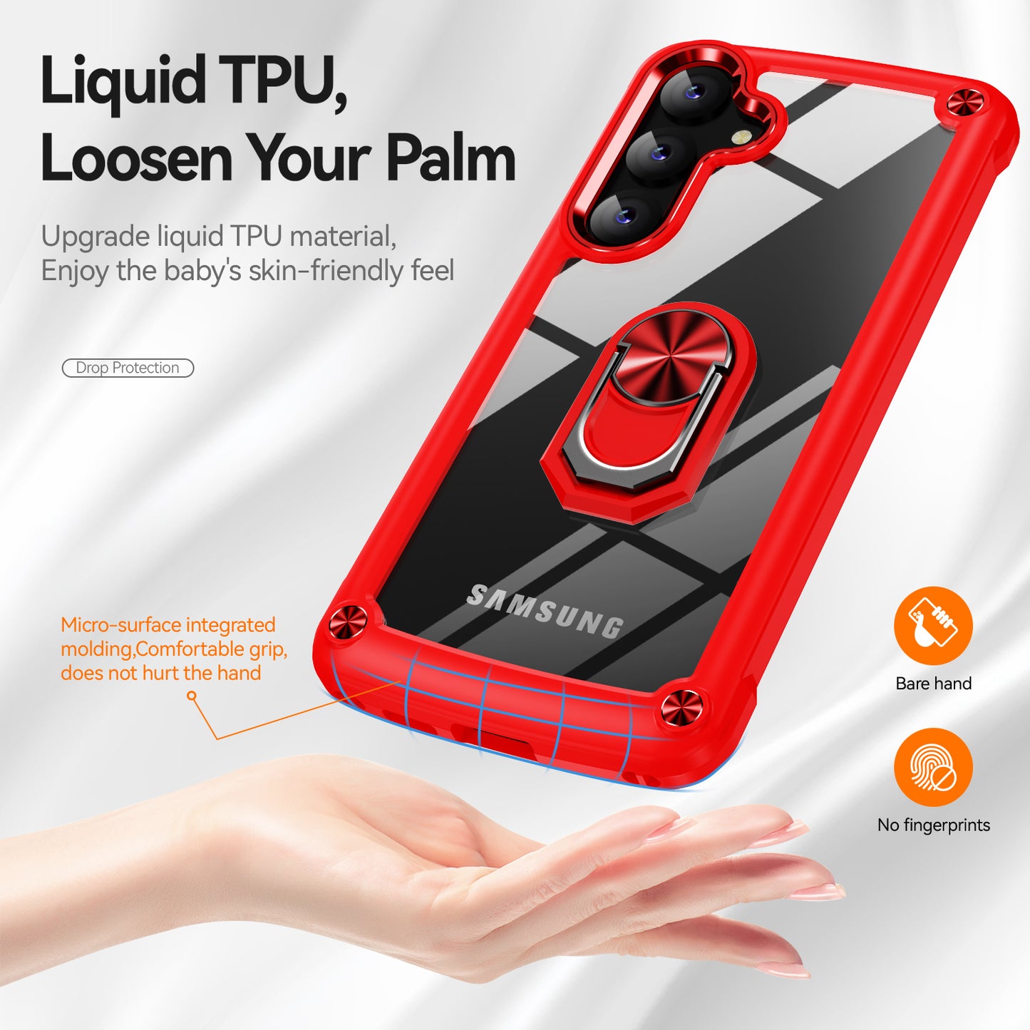 For Samsung Galaxy S24 Case PC+TPU Shockproof Phone Back Cover with Metal Ring Kickstand - Red