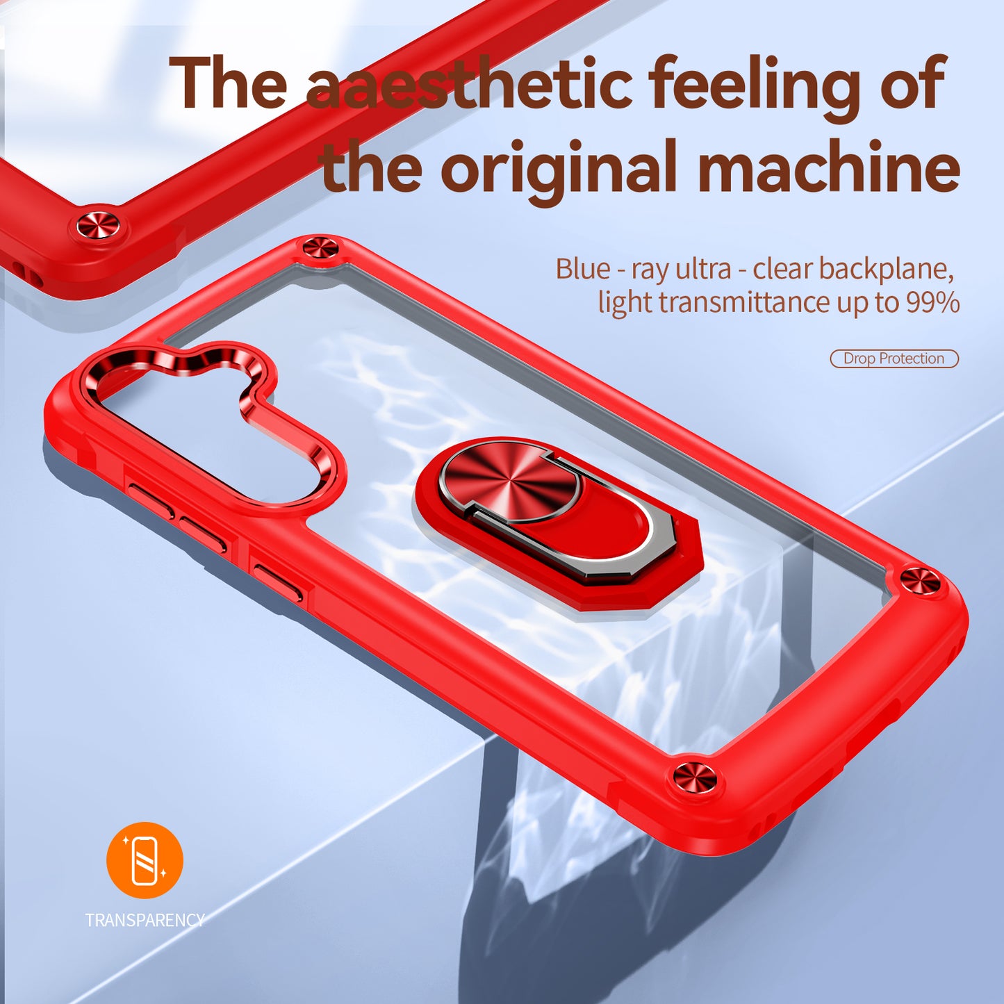 For Samsung Galaxy S24 Case PC+TPU Shockproof Phone Back Cover with Metal Ring Kickstand - Red
