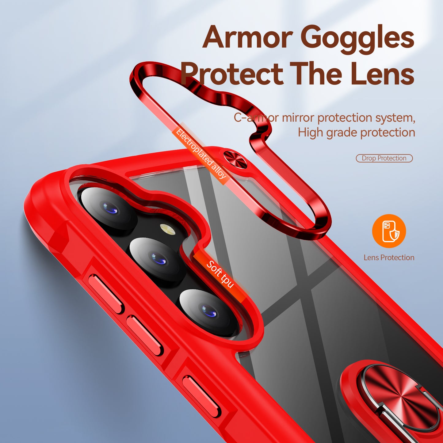 For Samsung Galaxy S24 Case PC+TPU Shockproof Phone Back Cover with Metal Ring Kickstand - Red