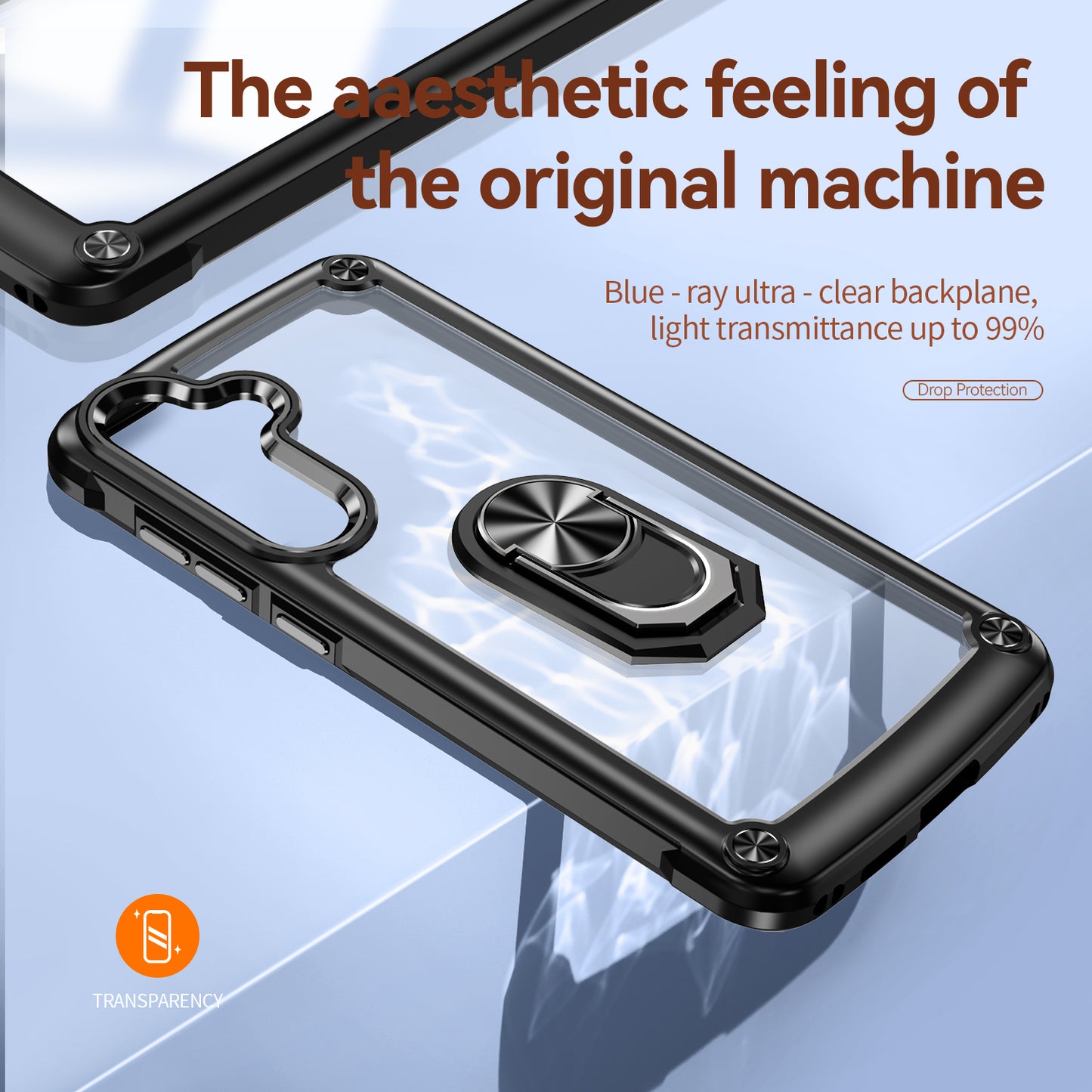 For Samsung Galaxy S24+ Cell Phone Case Anti-scratch PC+TPU Metal Ring Kickstand Protective Cover - Black