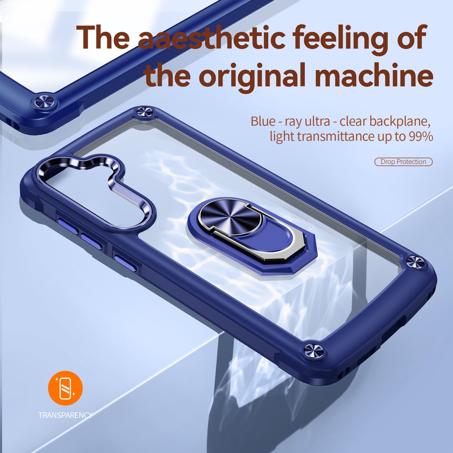 For Samsung Galaxy S24+ Cell Phone Case Anti-scratch PC+TPU Metal Ring Kickstand Protective Cover - Blue