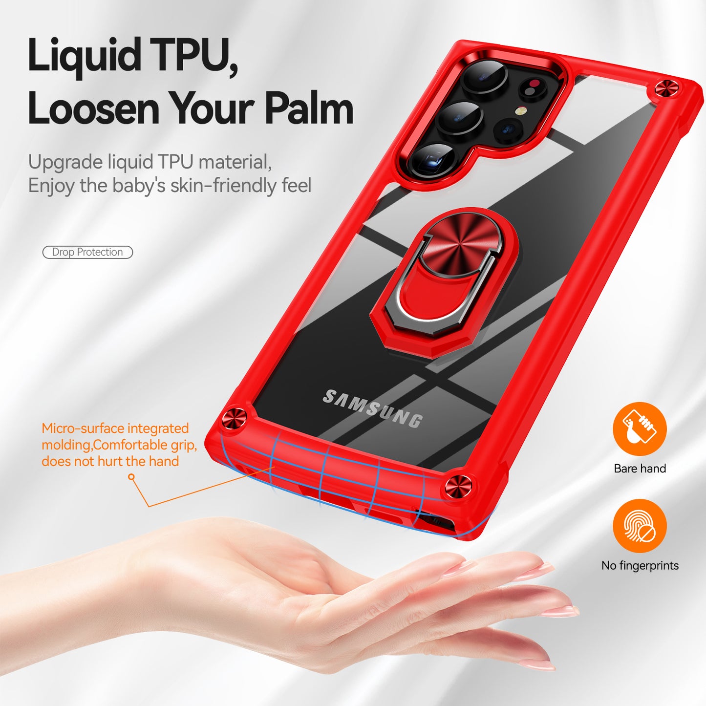 For Samsung Galaxy S24 Ultra Case Drop-proof PC+TPU Metal Ring Kickstand Phone Back Shell - Red