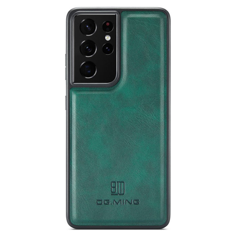DG.MING For Samsung Galaxy S21 Ultra 5G Phone Case Leather Coated PC+TPU Shell Cover - Green