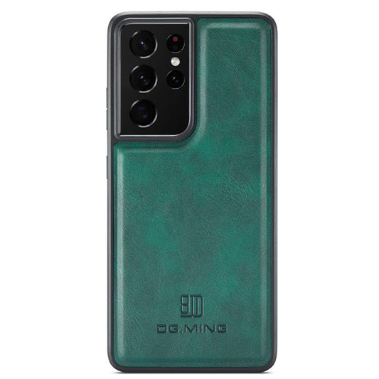 DG.MING For Samsung Galaxy S21 Ultra 5G Phone Case Leather Coated PC+TPU Shell Cover - Green