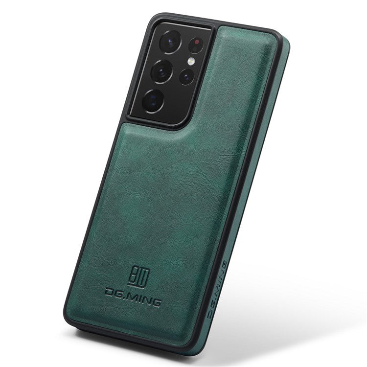 DG.MING For Samsung Galaxy S21 Ultra 5G Phone Case Leather Coated PC+TPU Shell Cover - Green
