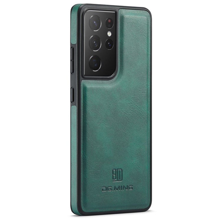 DG.MING For Samsung Galaxy S21 Ultra 5G Phone Case Leather Coated PC+TPU Shell Cover - Green