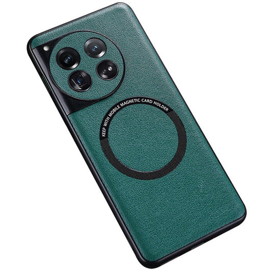 For OnePlus 12 5G Case PU Leather+TPU Phone Back Cover Compatible with MagSafe - Green