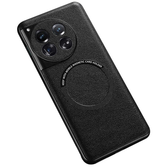 For OnePlus 12 5G Case PU Leather+TPU Phone Back Cover Compatible with MagSafe - Black