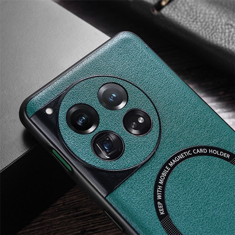 For OnePlus 12 5G Case PU Leather+TPU Phone Back Cover Compatible with MagSafe - Black