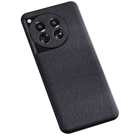 For OnePlus 12 5G Phone Case Shockproof Cloth+Hard PC Cell Phone Back Cover - Black