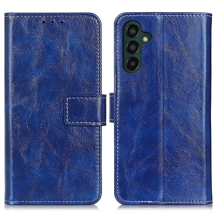For Samsung Galaxy A35 5G Leather Case Stand PU Leather Crazy Horse Texture Phone Cover - Blue