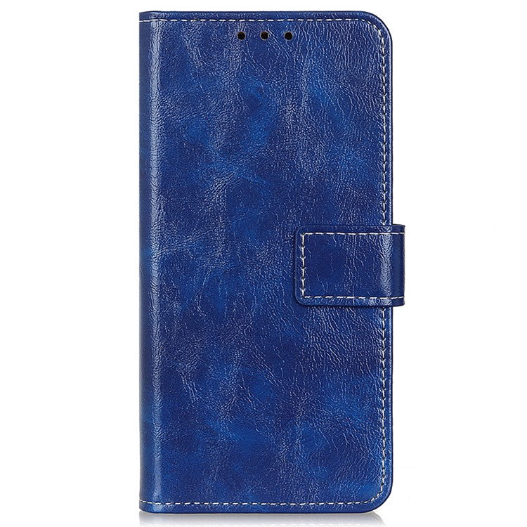 For Samsung Galaxy A35 5G Leather Case Stand PU Leather Crazy Horse Texture Phone Cover - Blue