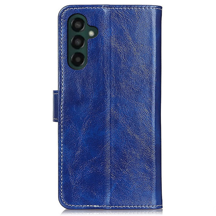 For Samsung Galaxy A35 5G Leather Case Stand PU Leather Crazy Horse Texture Phone Cover - Blue