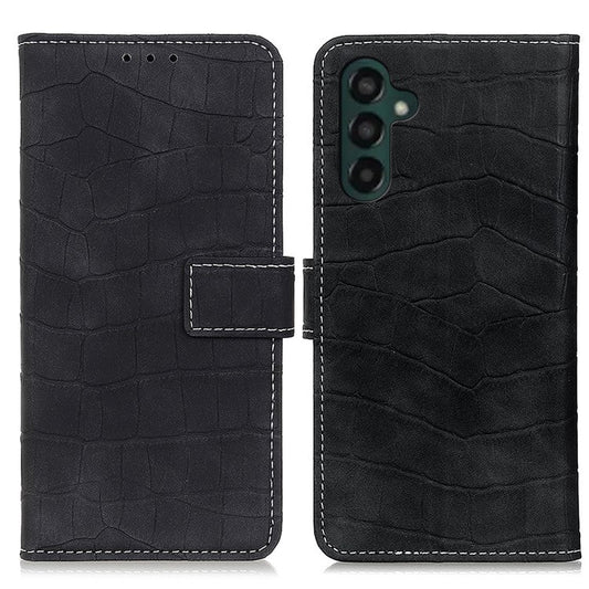 For Samsung Galaxy A35 5G PU Leather Case Crocodile Texture Phone Wallet Cover Stand - Black
