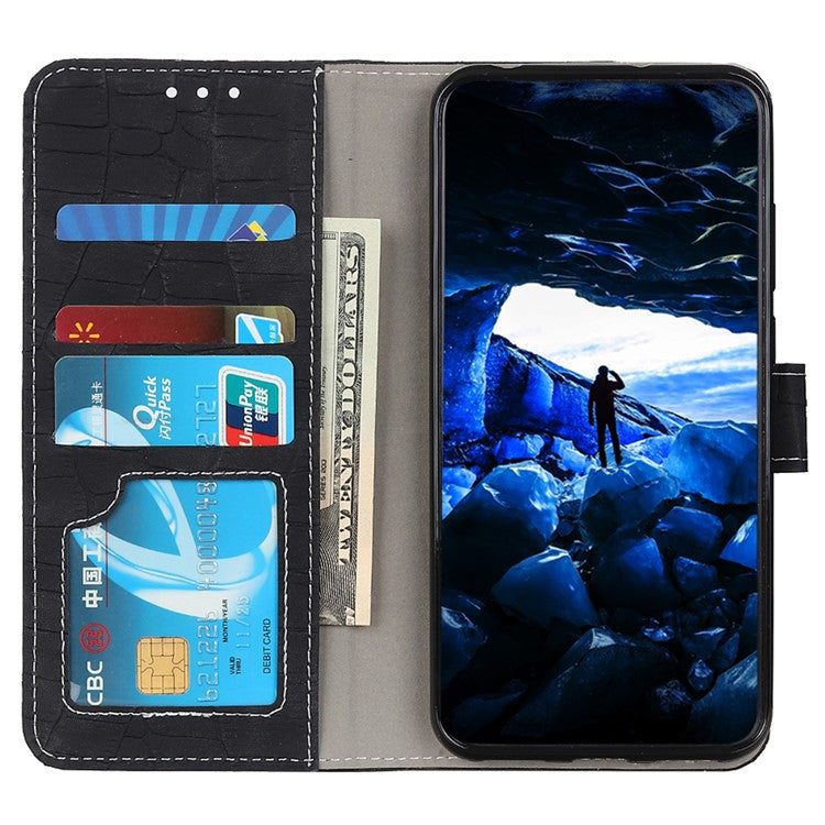 For Samsung Galaxy A35 5G PU Leather Case Crocodile Texture Phone Wallet Cover Stand - Black