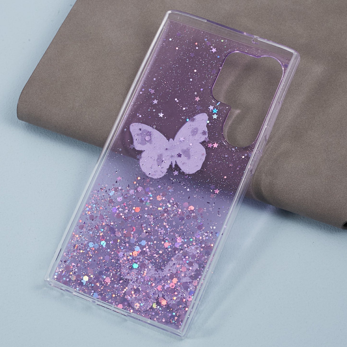 AW Series For Samsung Galaxy S24 Ultra TPU+PVC Case Sparkle Epoxy Big Rear Lens Hole Phone Back Shell - Purple