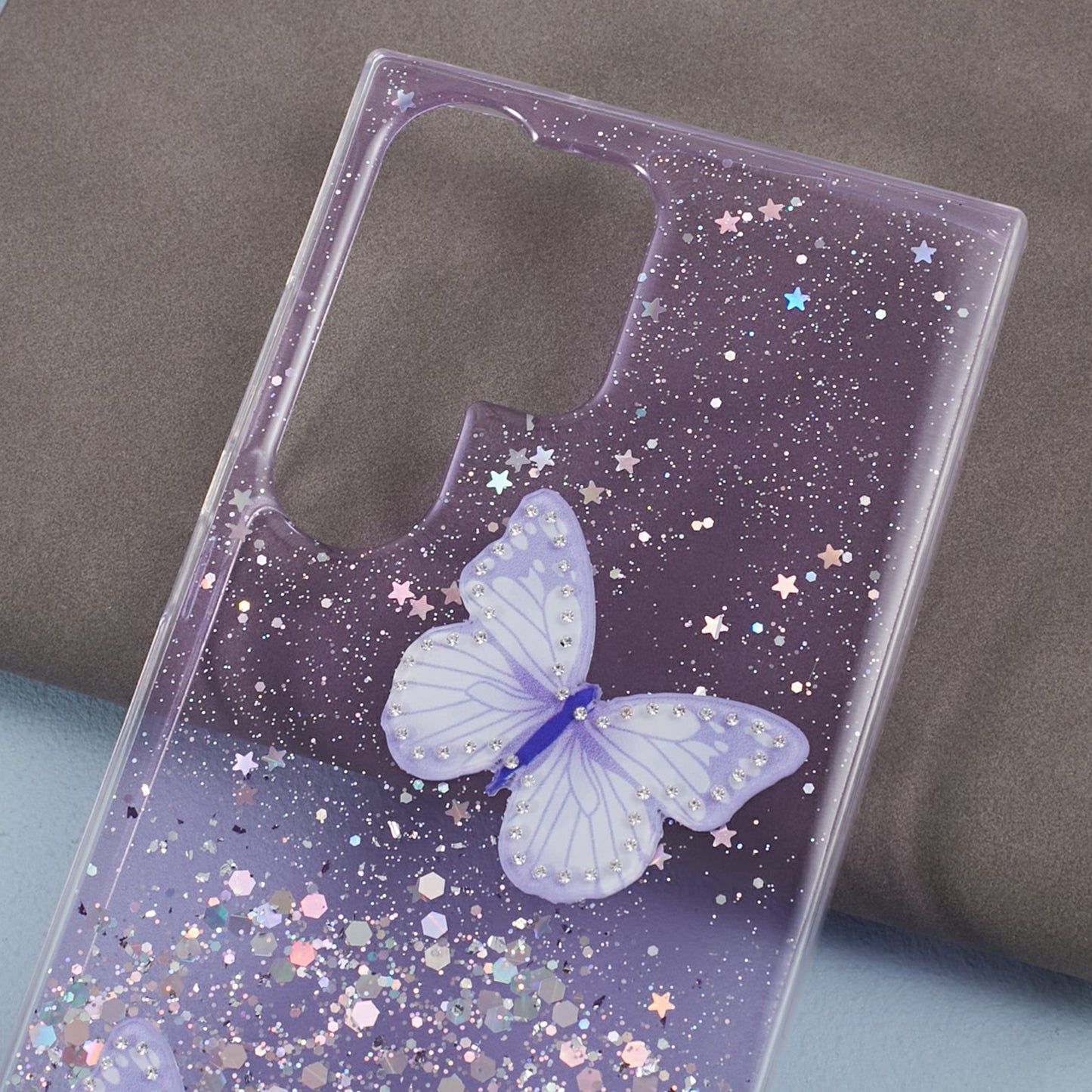 AW Series For Samsung Galaxy S24 Ultra TPU+PVC Case Sparkle Epoxy Big Rear Lens Hole Phone Back Shell - Purple