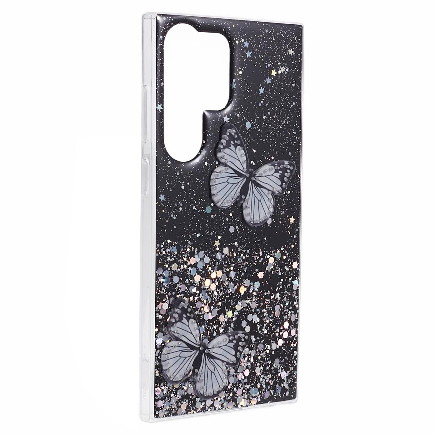 AW Series For Samsung Galaxy S24 Ultra TPU+PVC Case Sparkle Epoxy Big Rear Lens Hole Phone Back Shell - Black