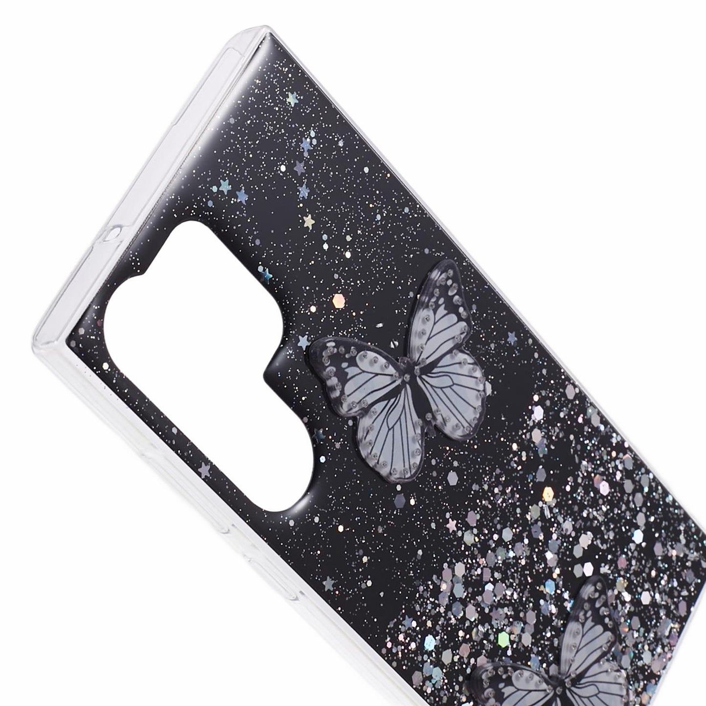AW Series For Samsung Galaxy S24 Ultra TPU+PVC Case Sparkle Epoxy Big Rear Lens Hole Phone Back Shell - Black