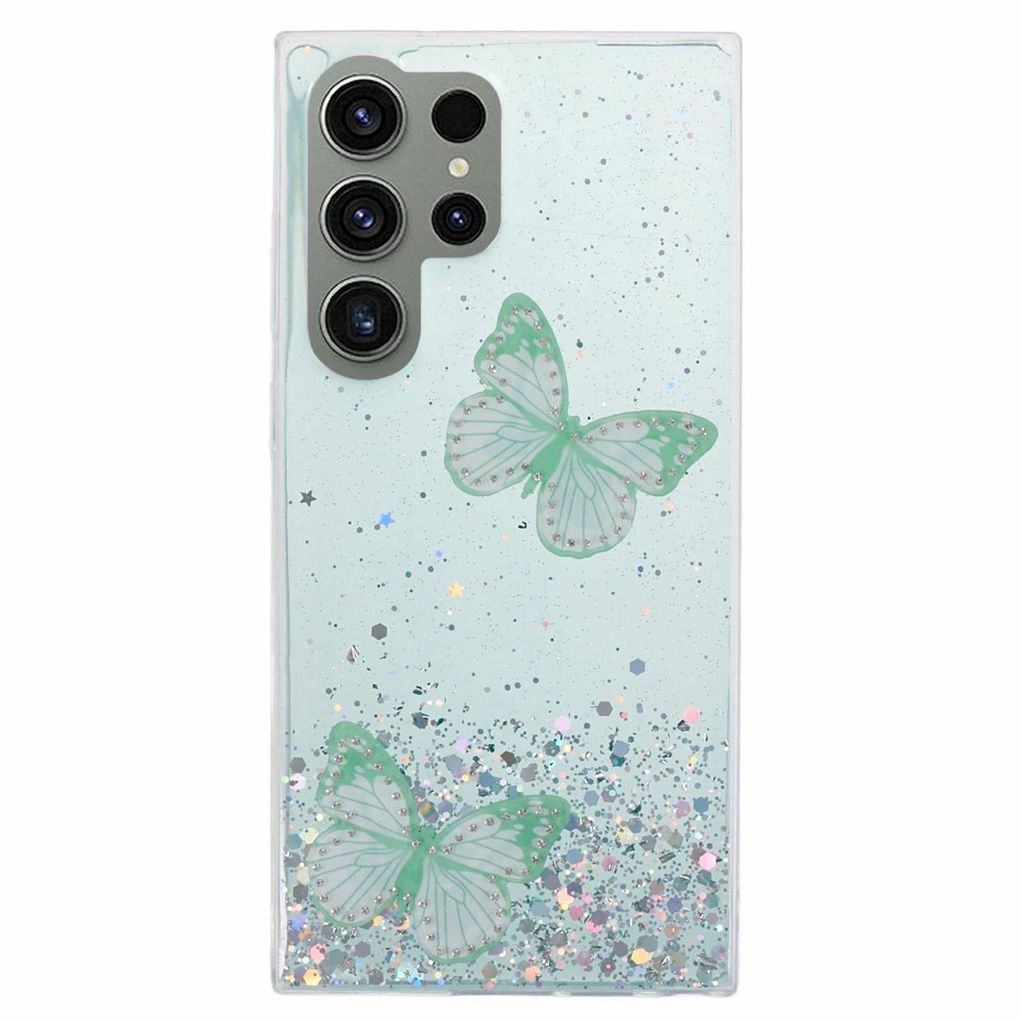 AW Series For Samsung Galaxy S24 Ultra TPU+PVC Case Sparkle Epoxy Big Rear Lens Hole Phone Back Shell - Green