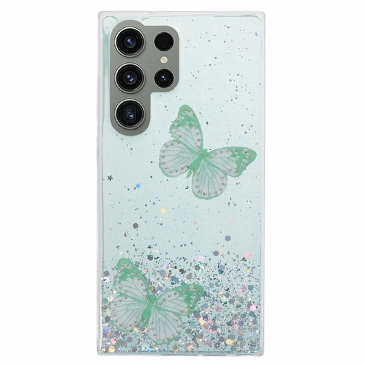 AW Series For Samsung Galaxy S24 Ultra TPU+PVC Case Sparkle Epoxy Big Rear Lens Hole Phone Back Shell - Green