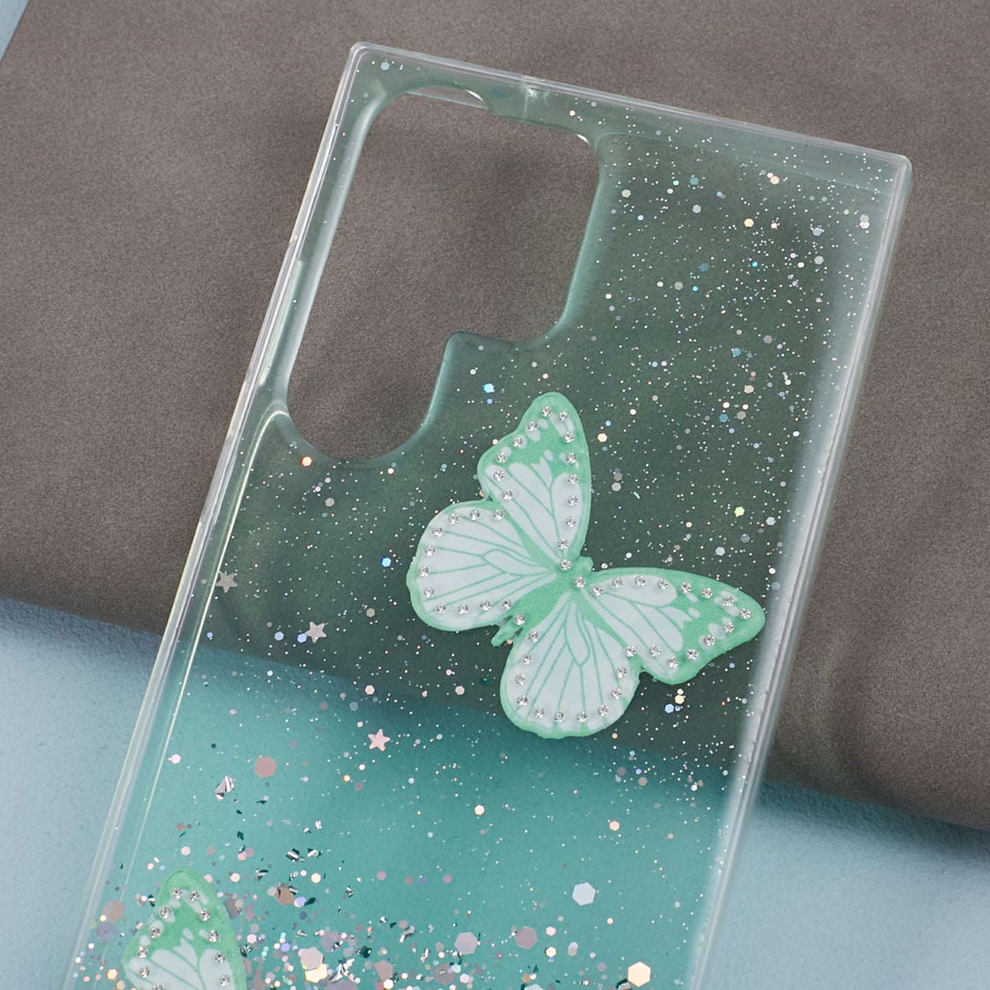AW Series For Samsung Galaxy S24 Ultra TPU+PVC Case Sparkle Epoxy Big Rear Lens Hole Phone Back Shell - Green