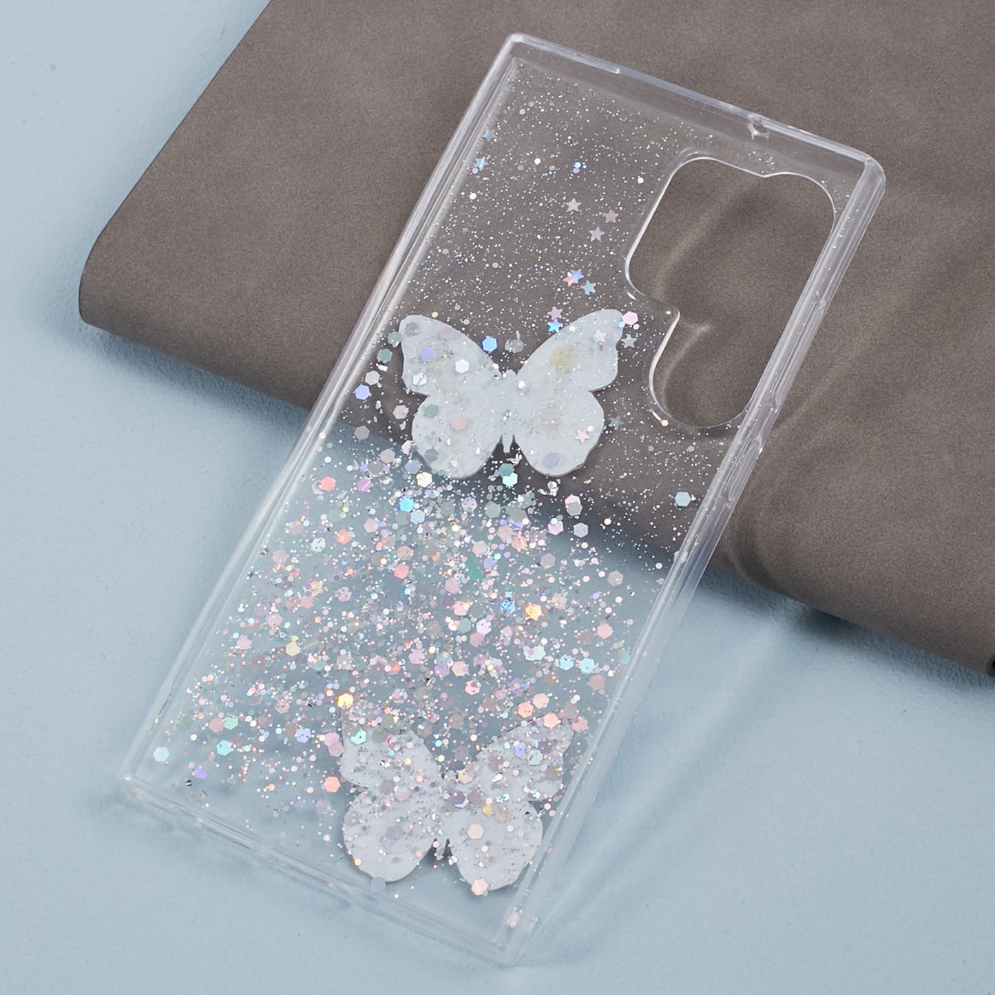 AW Series For Samsung Galaxy S24 Ultra TPU+PVC Case Sparkle Epoxy Big Rear Lens Hole Phone Back Shell - White