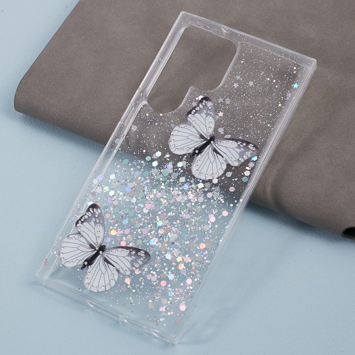 AW Series For Samsung Galaxy S24 Ultra TPU+PVC Case Sparkle Epoxy Big Rear Lens Hole Phone Back Shell - White
