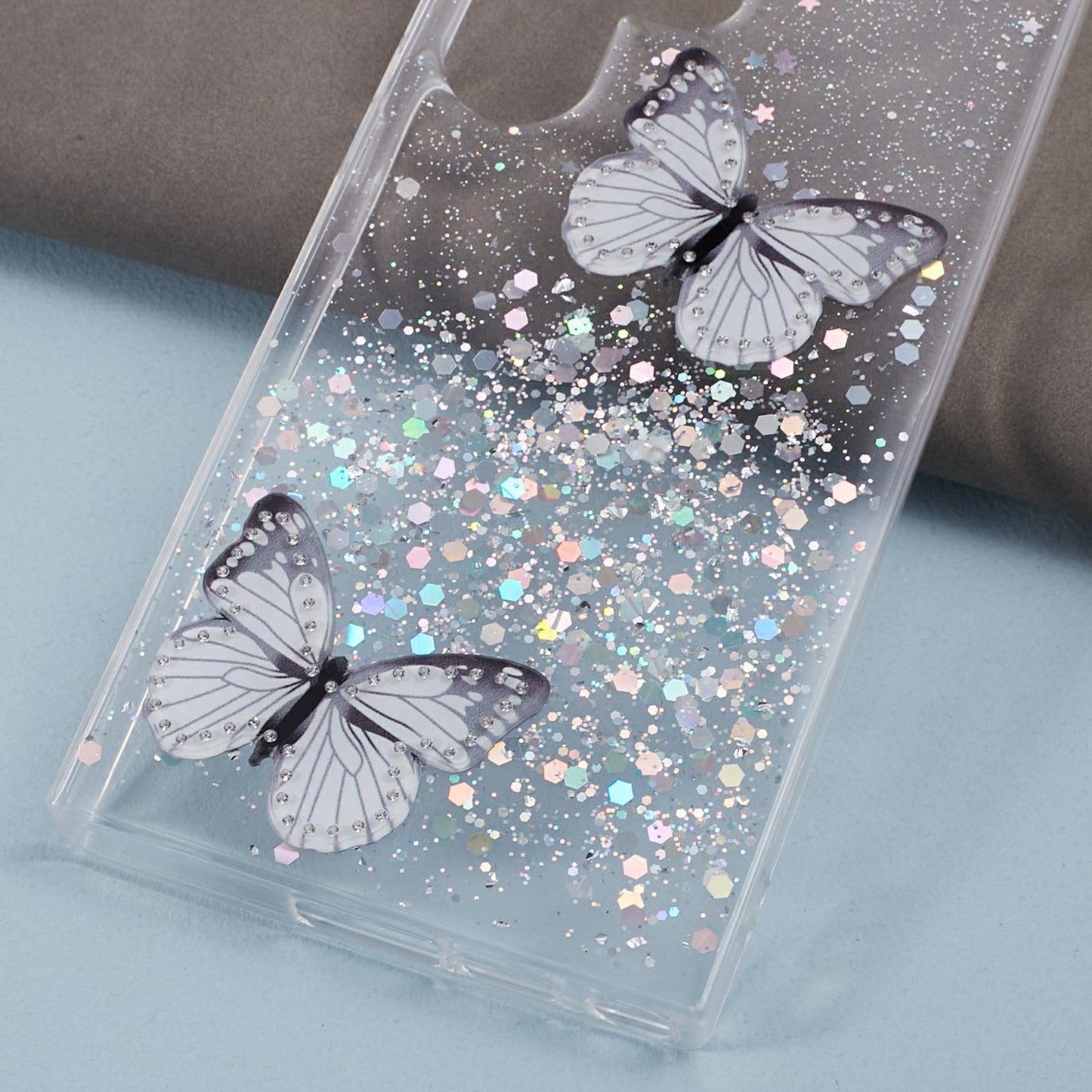 AW Series For Samsung Galaxy S24 Ultra TPU+PVC Case Sparkle Epoxy Big Rear Lens Hole Phone Back Shell - White