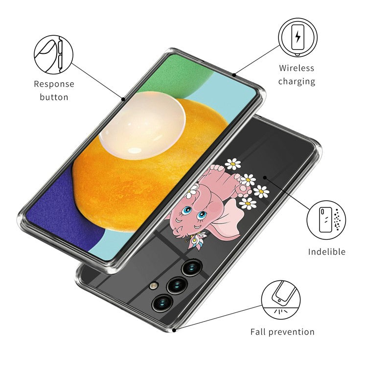For Samsung Galaxy A35 5G Pattern Phone Case Shockproof Protection TPU Cover - Pink Elephant