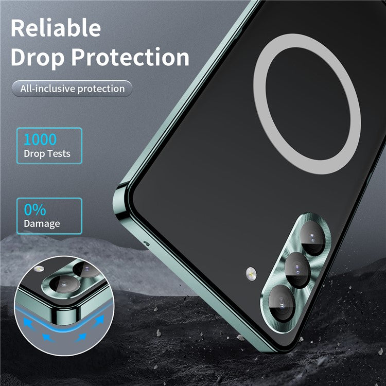 For Samsung Galaxy S24+ Matte Phone Case Lens Protection Metal Frame Magnetic Cover - Green